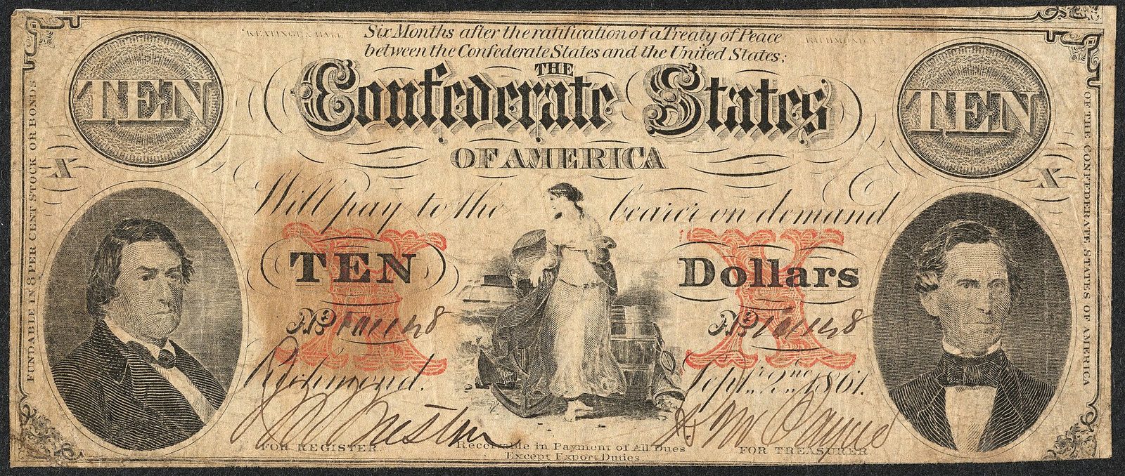 1861 Confederate States $10 note